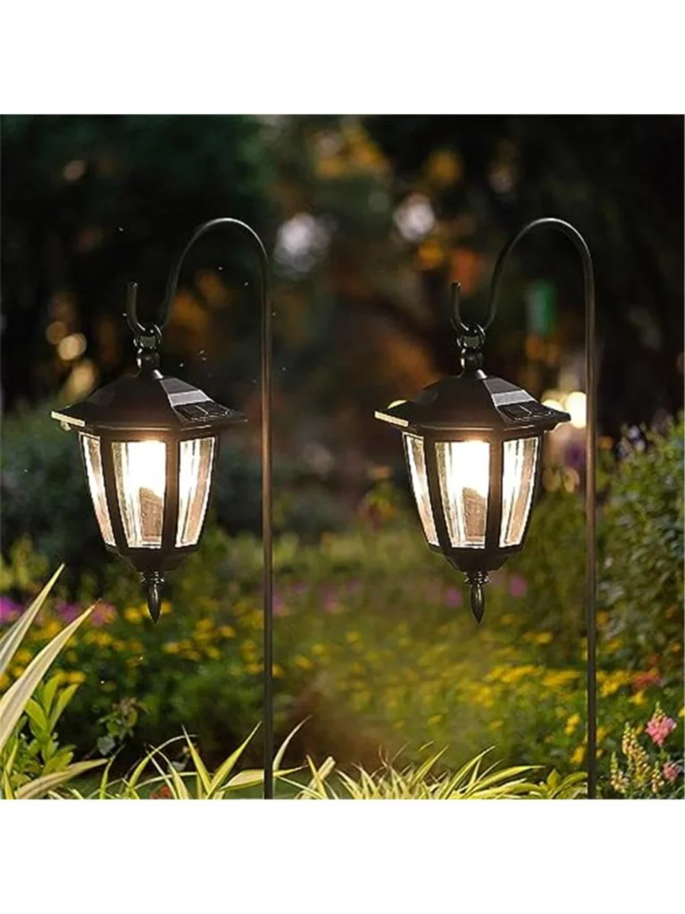 Solar Hanging Lantern Lights Outdoor Garden Shepherd Hook LED Yard Decor Set
